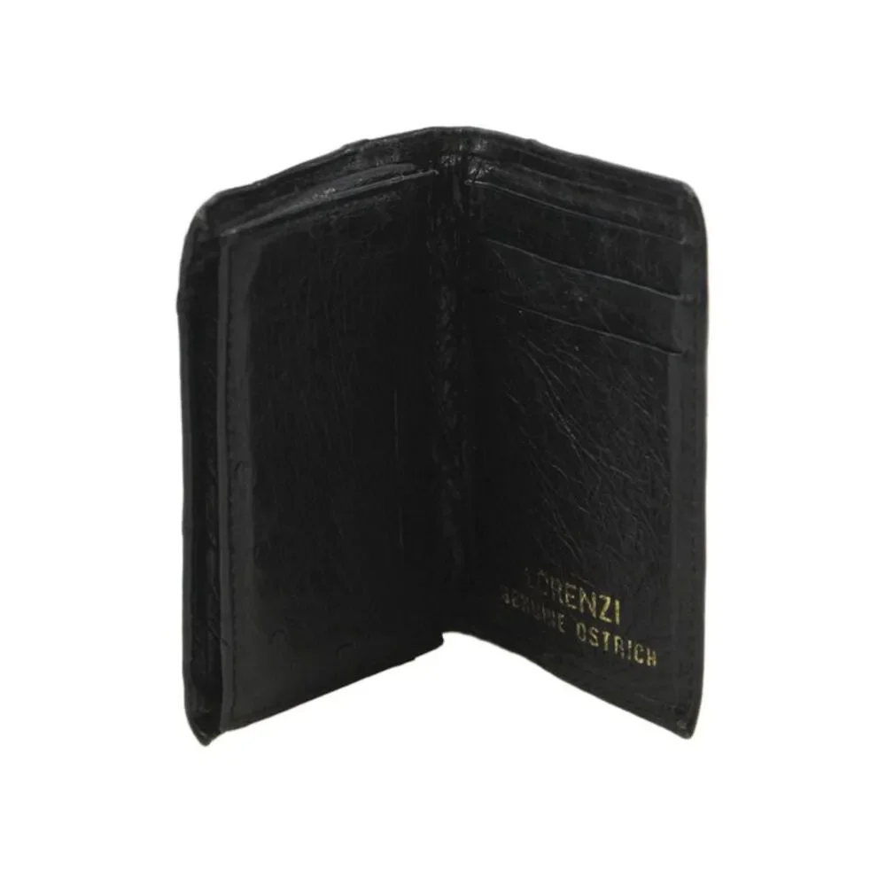 Lorenzi Unisex Black Ostrich Skin Bi Fold Card Holder Wallet 3"_5